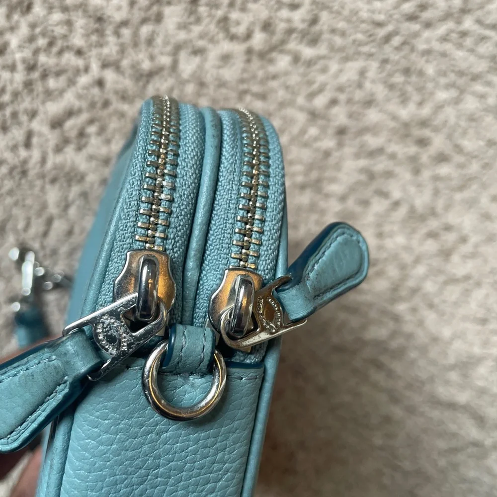 Coach Slate Blue Pebbled Leather Double Zip Crossbody with Silver Hardware - Picture 14 of 14
